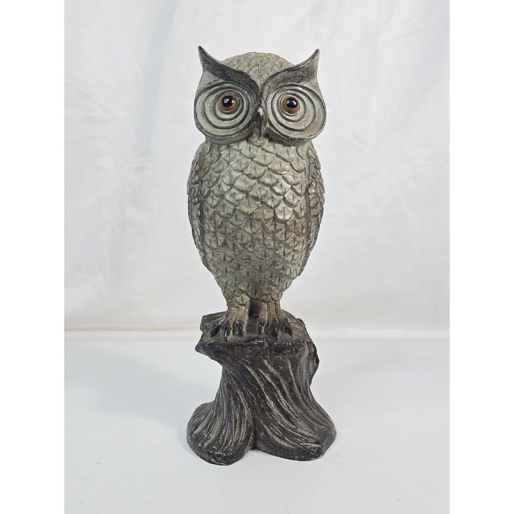 Decorative Resin Owl Statue Weathered, Antiqued Finish Stands Perched 11"